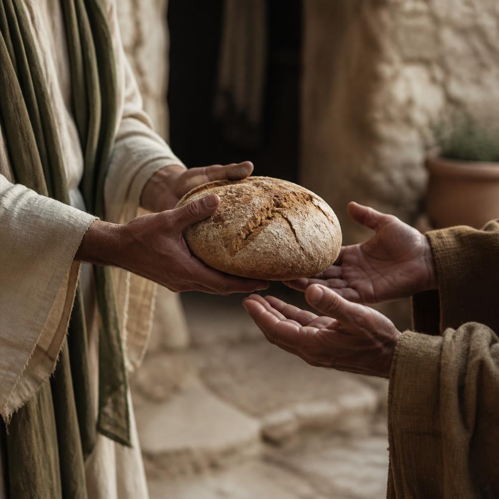 Hands offering bread, an act of quiet service